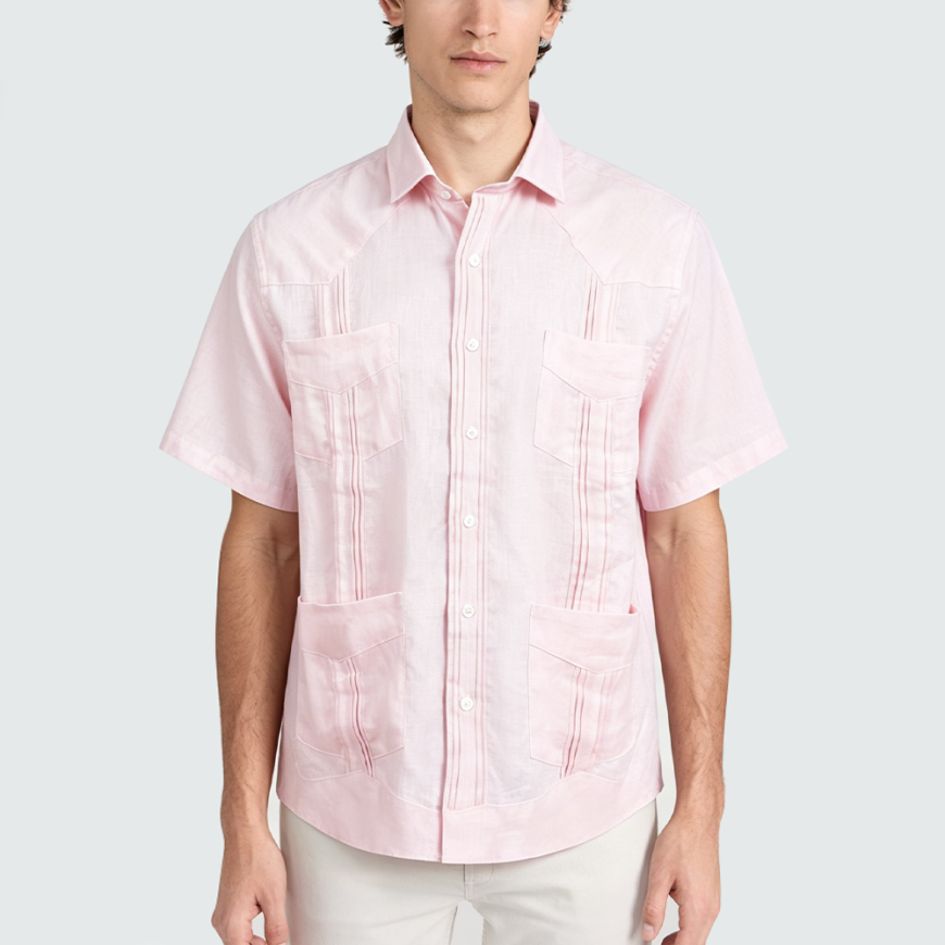 Premium Pink Pure Linen Short-Sleeve Shirt