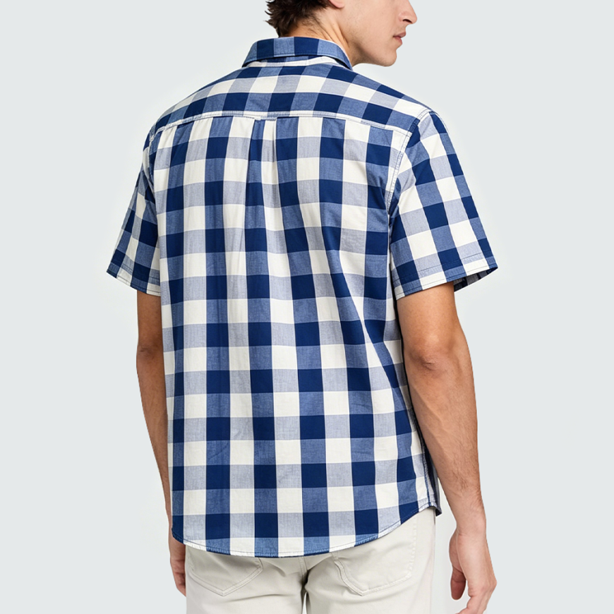 Simple Blue and White Plaid Short-Sleeve Shirt