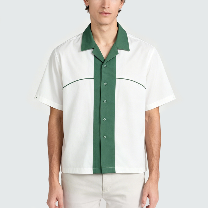 Retro Color-Block Cuban Collar Short-Sleeve Shirt