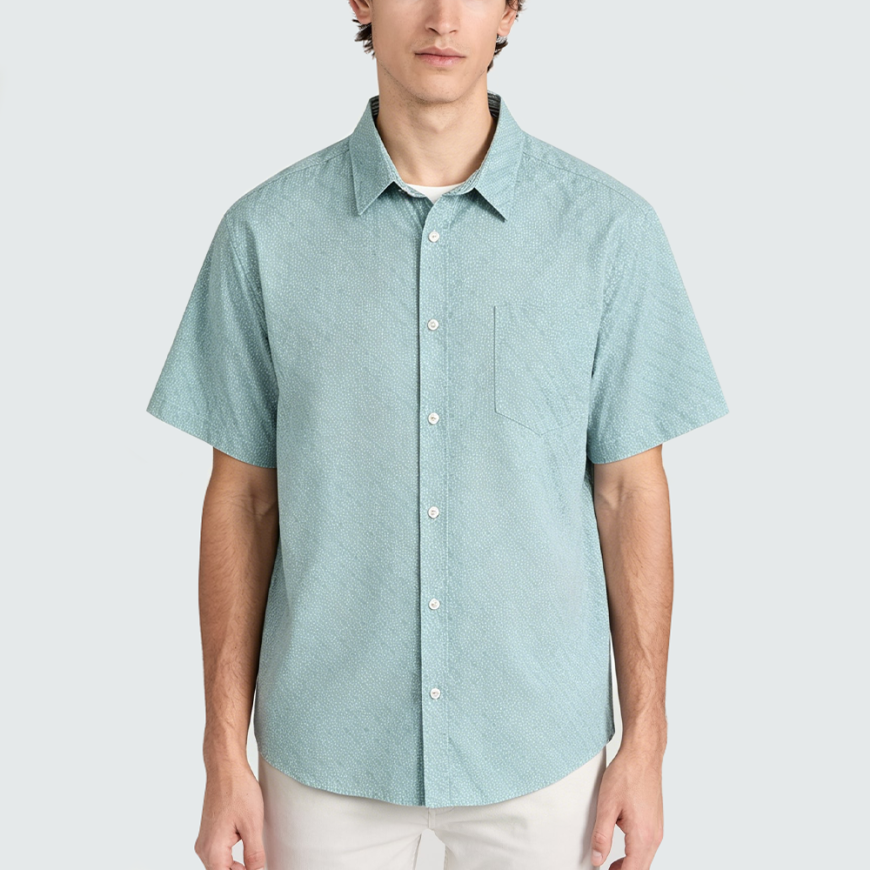 Retro Pure Cotton Green Short-Sleeve Shirt