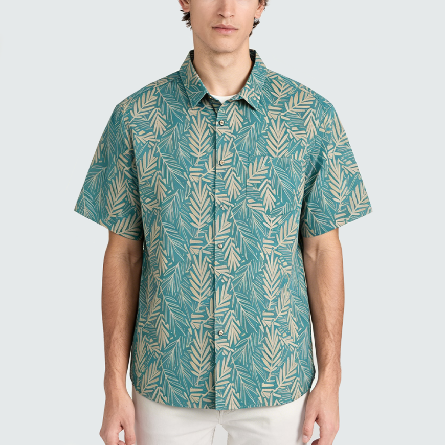 Men's Printed Short-Sleeve Linen Shirt