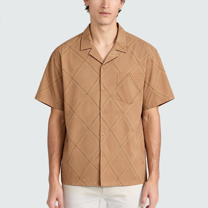 Retro Twill Faux-Corduroy Short-Sleeve Shirt