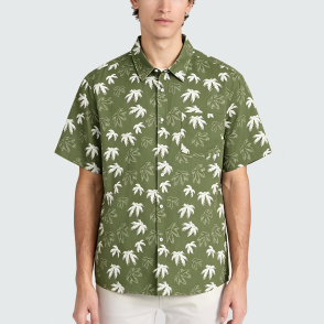 Green Linen-Cotton Blend Short-Sleeve Shirt