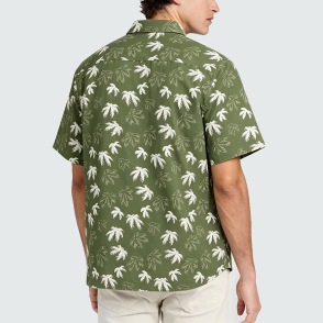 Green Linen-Cotton Blend Short-Sleeve Shirt