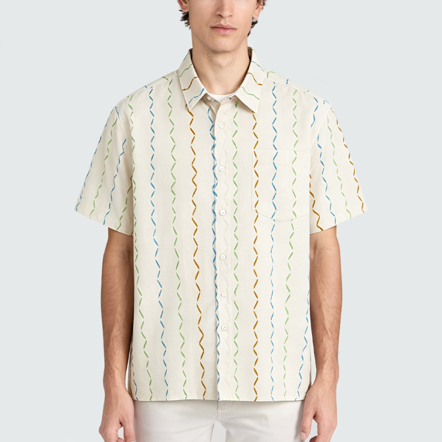 Retro Ripple-Print Short-Sleeve Shirt