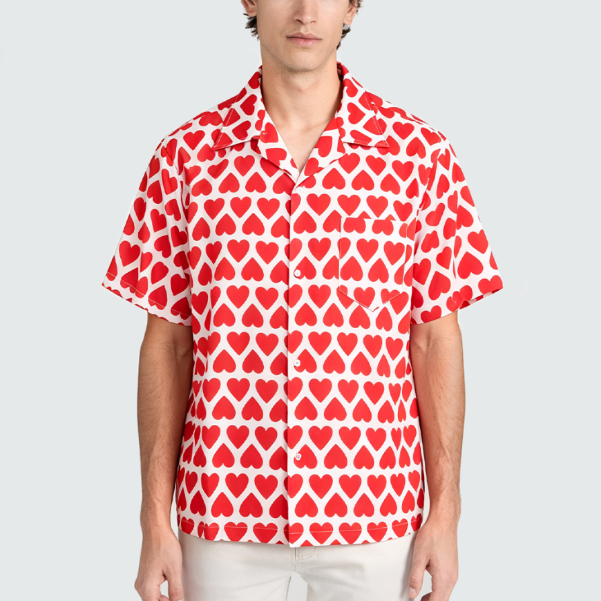 Stylish Heart-Print Hawaiian Shirt