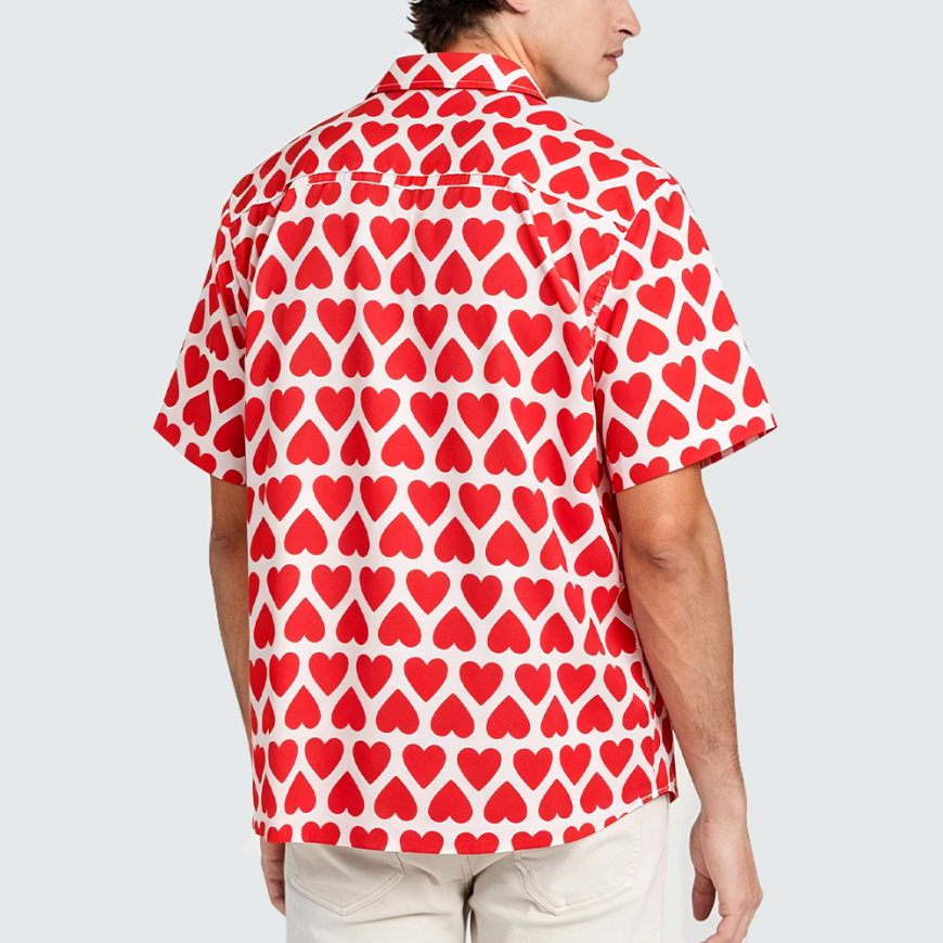 Stylish Heart-Print Hawaiian Shirt