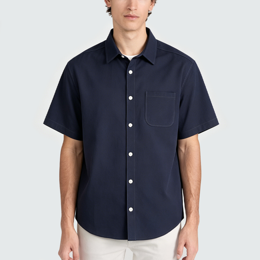 Men's Vintage-Style Simple Short-Sleeve Cotton Shirt