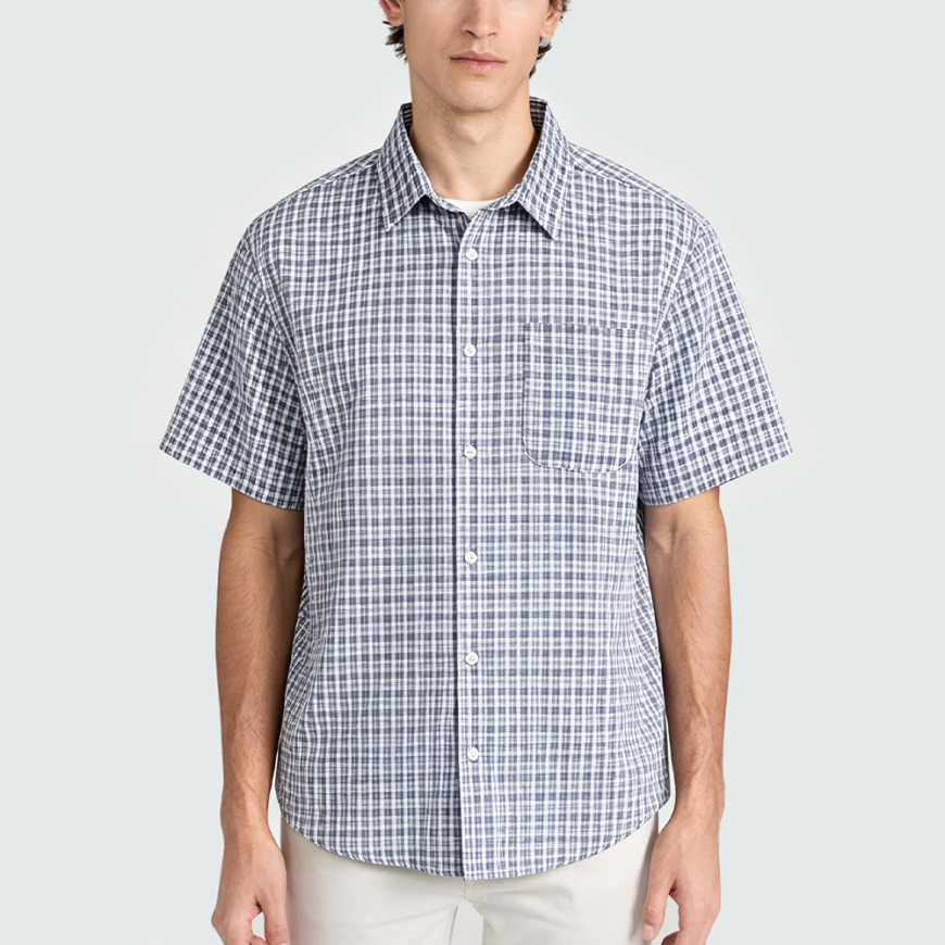 High-Quality Flannel Plaid Short-Sleeve Shirt