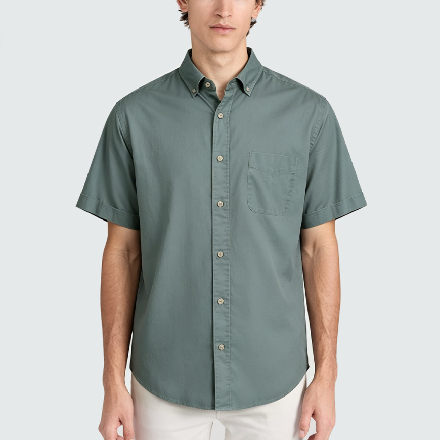 Classic Business-Casual Green Short-Sleeve Shirt