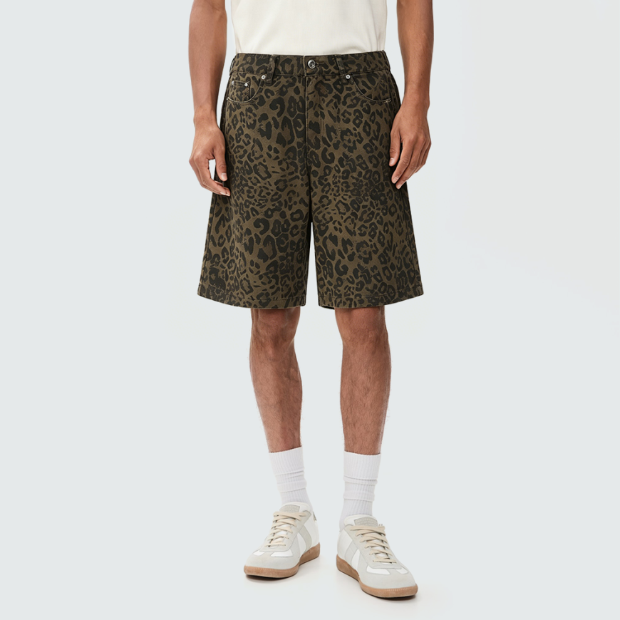 Men's Retro Leopard Print Denim Shorts