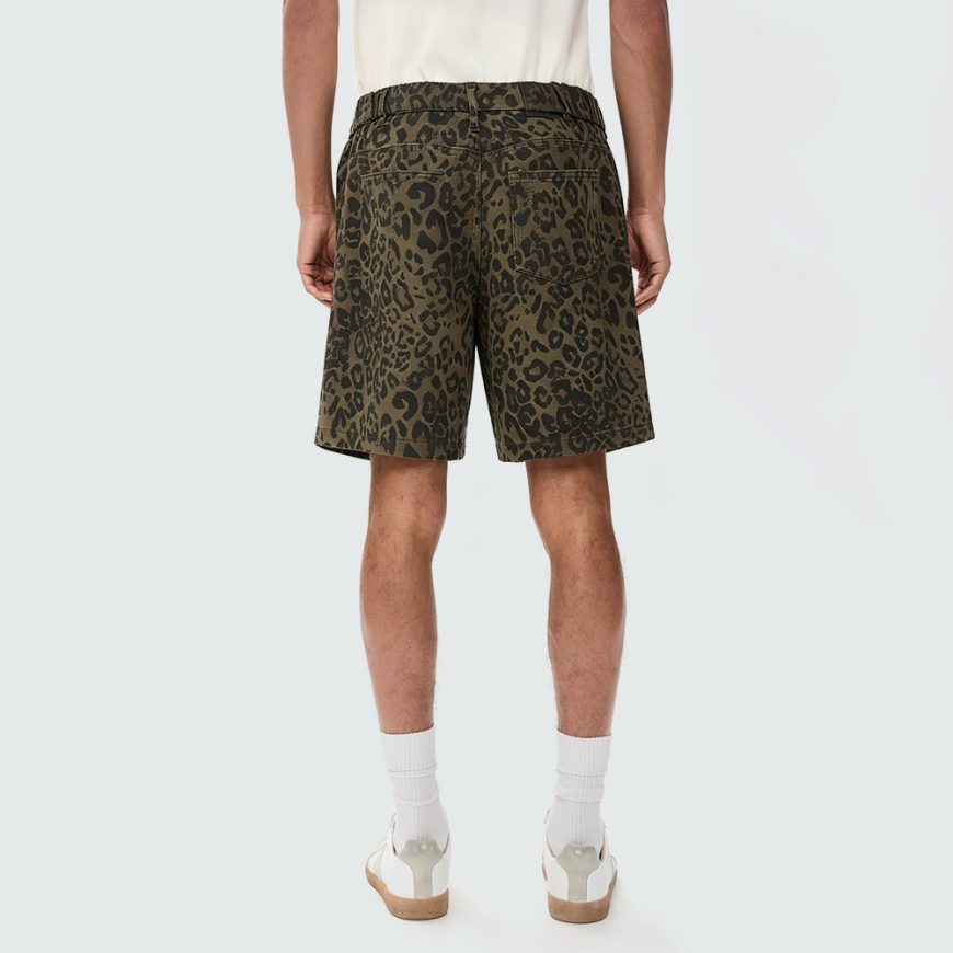 Men's Retro Leopard Print Denim Shorts