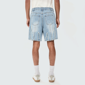 Blue Mid-Rise Straight-Leg Denim Shorts