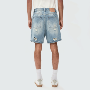 Men's Heavy-Distressed Acid-Wash Ripped Denim Shorts