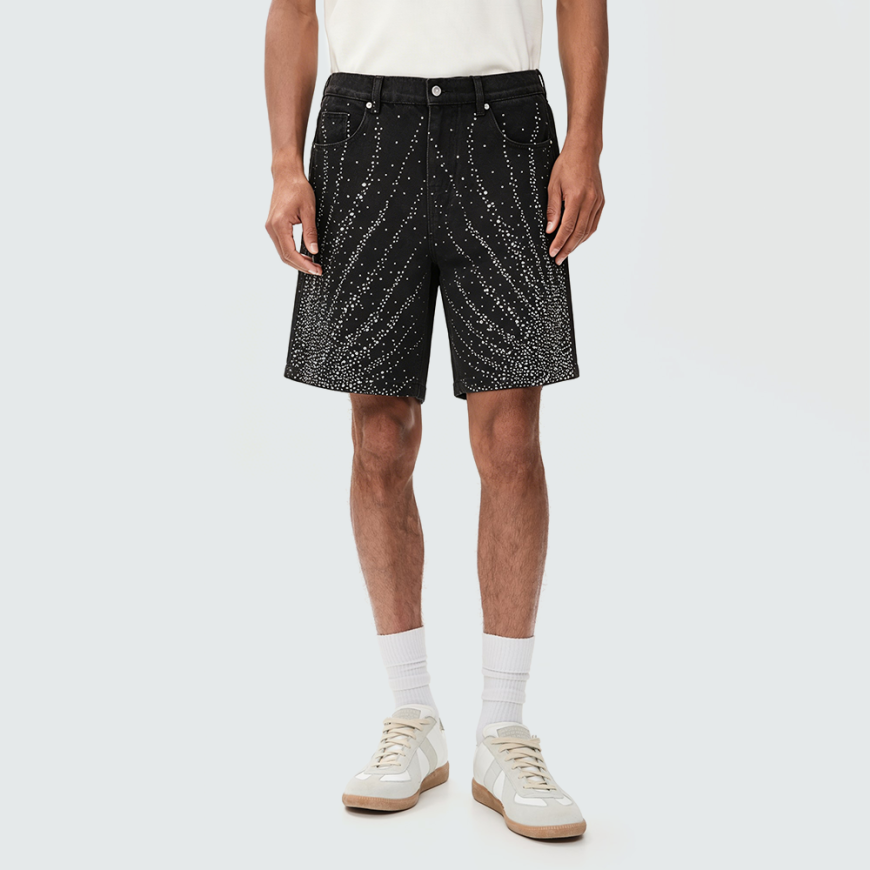 Men's Breathable Rhinestone Denim Shorts