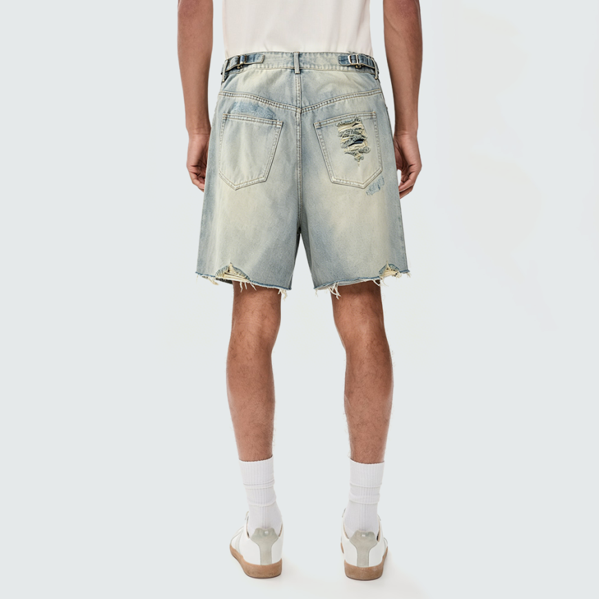 Men's Loose-Fit Distressed Denim Shorts