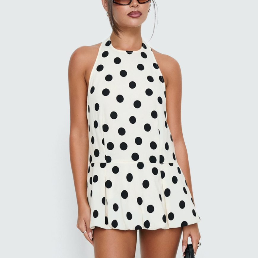 Sweet Polka-Dot Backless Tank Top with Ruffled Trim