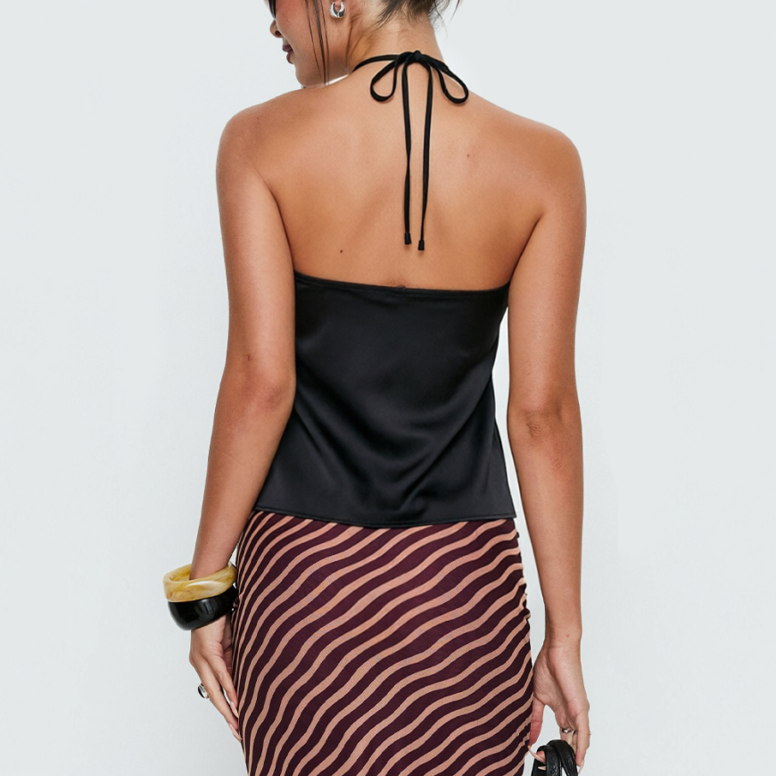 Satin V-Neck Halter-Top Backless Crop Top
