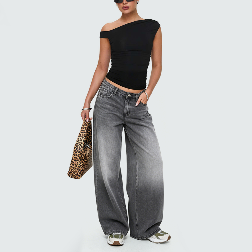 Women's High-Waisted Wide-Leg Straight-Fit Jeans