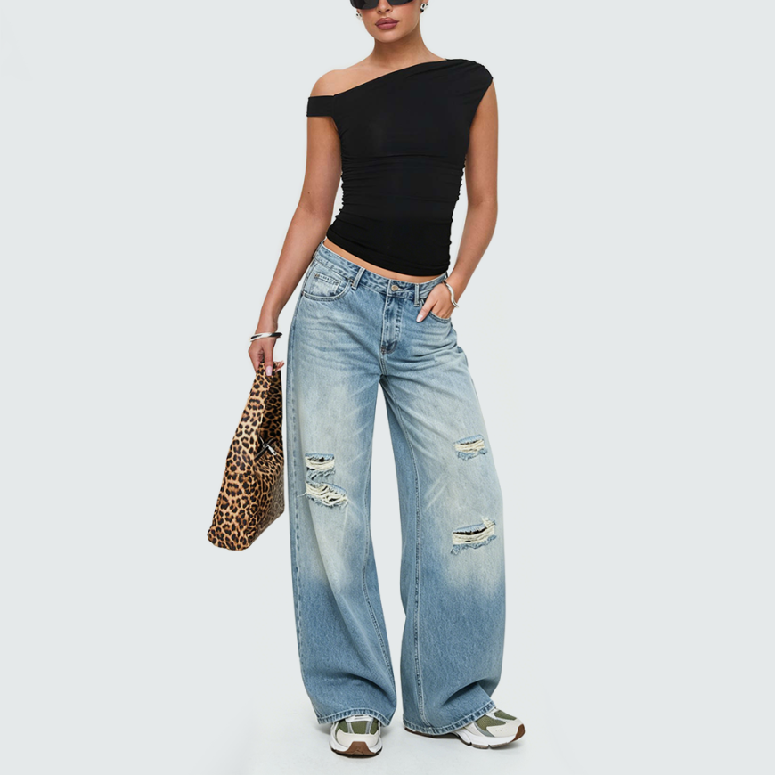 Women's Simple Distressed Denim Jeans