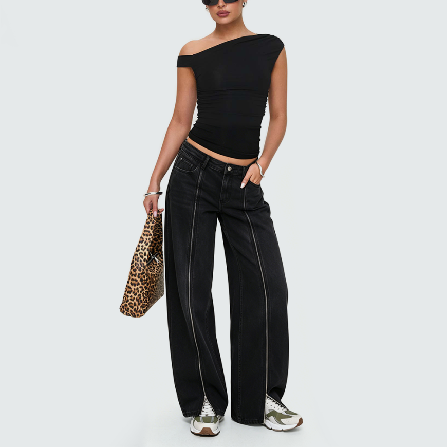 Black Jeans with Zippered Hems