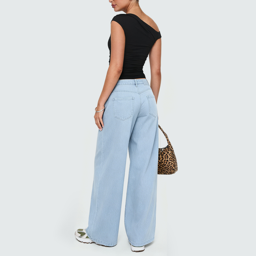 High-Waisted Pleated Denim Trousers