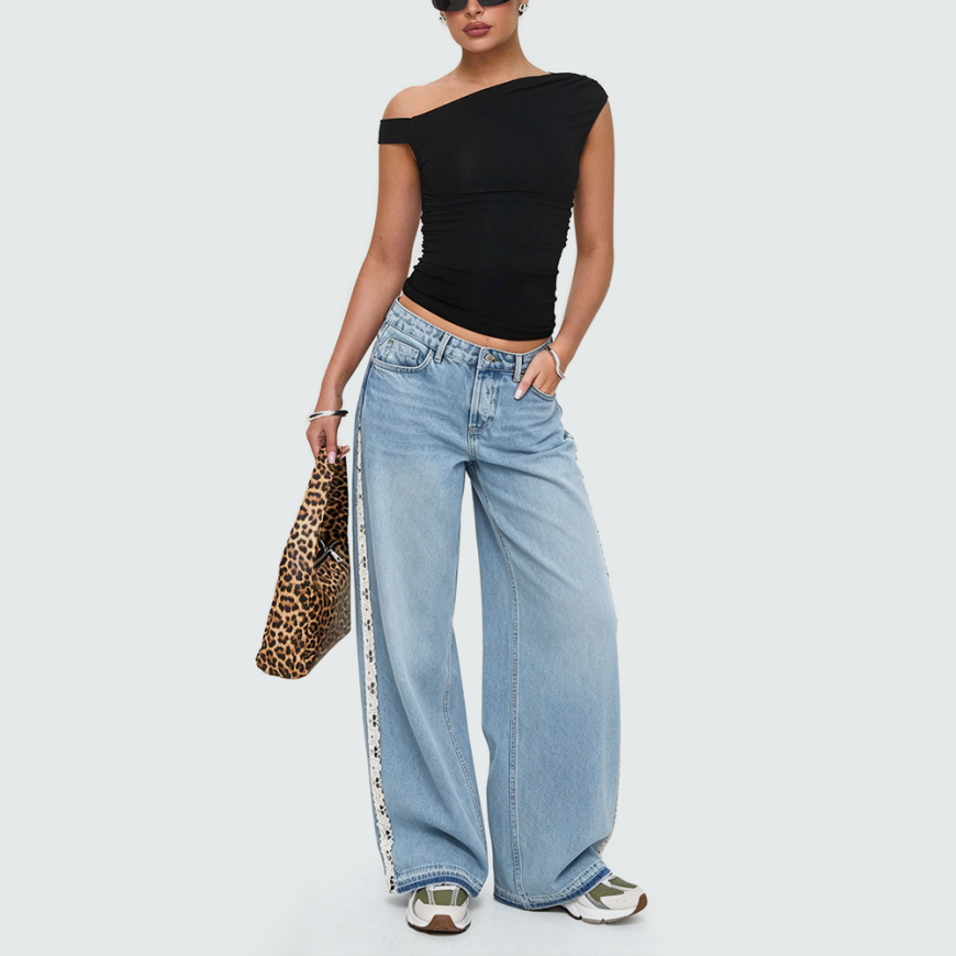Paneled Wide-Leg Denim Trousers