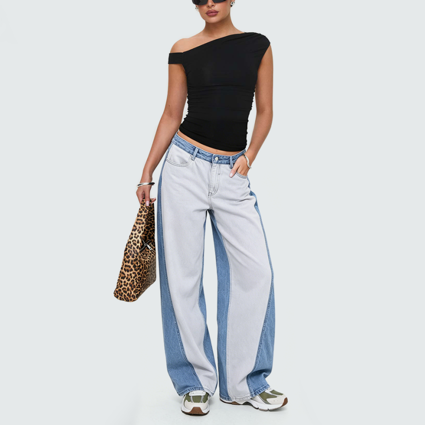 Versatile Women's Color-Block Denim Trousers