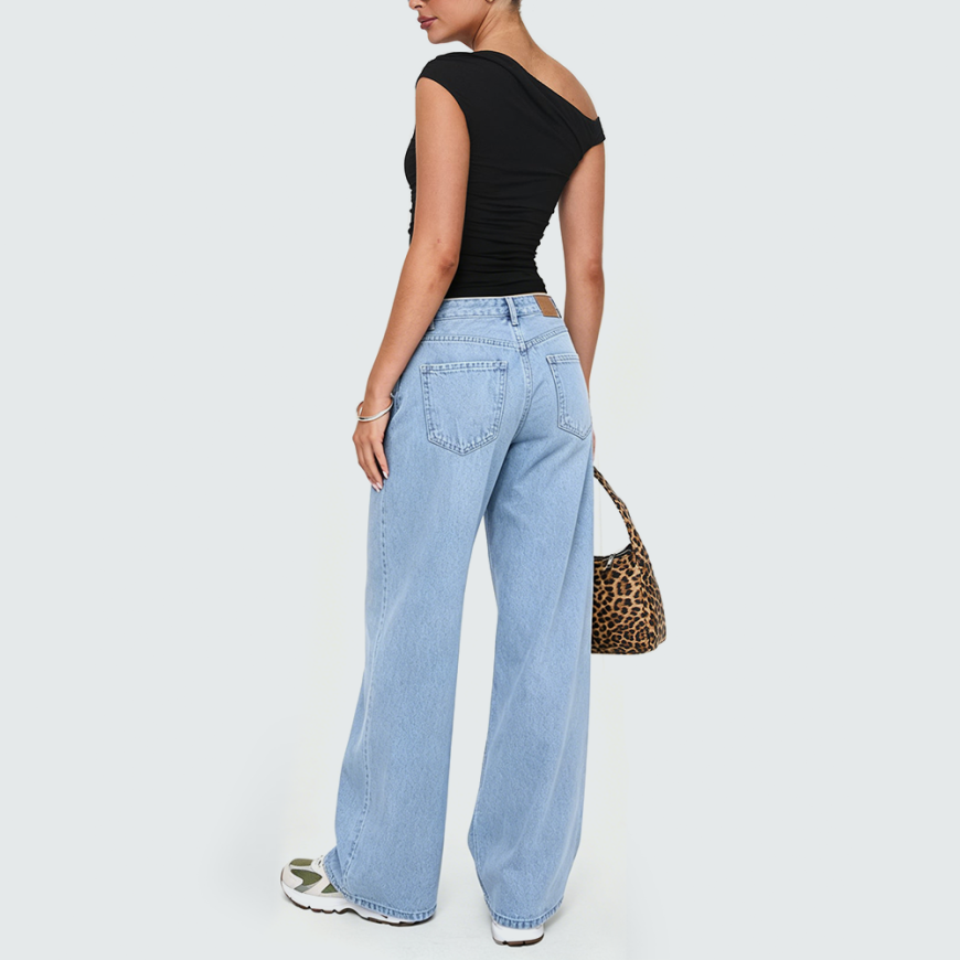 Versatile Women's Color-Block Denim Trousers