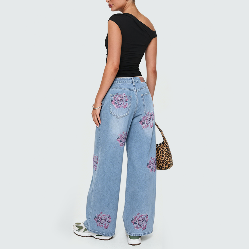 Mid-Rise Straight-Leg Trousers with Rhinestones