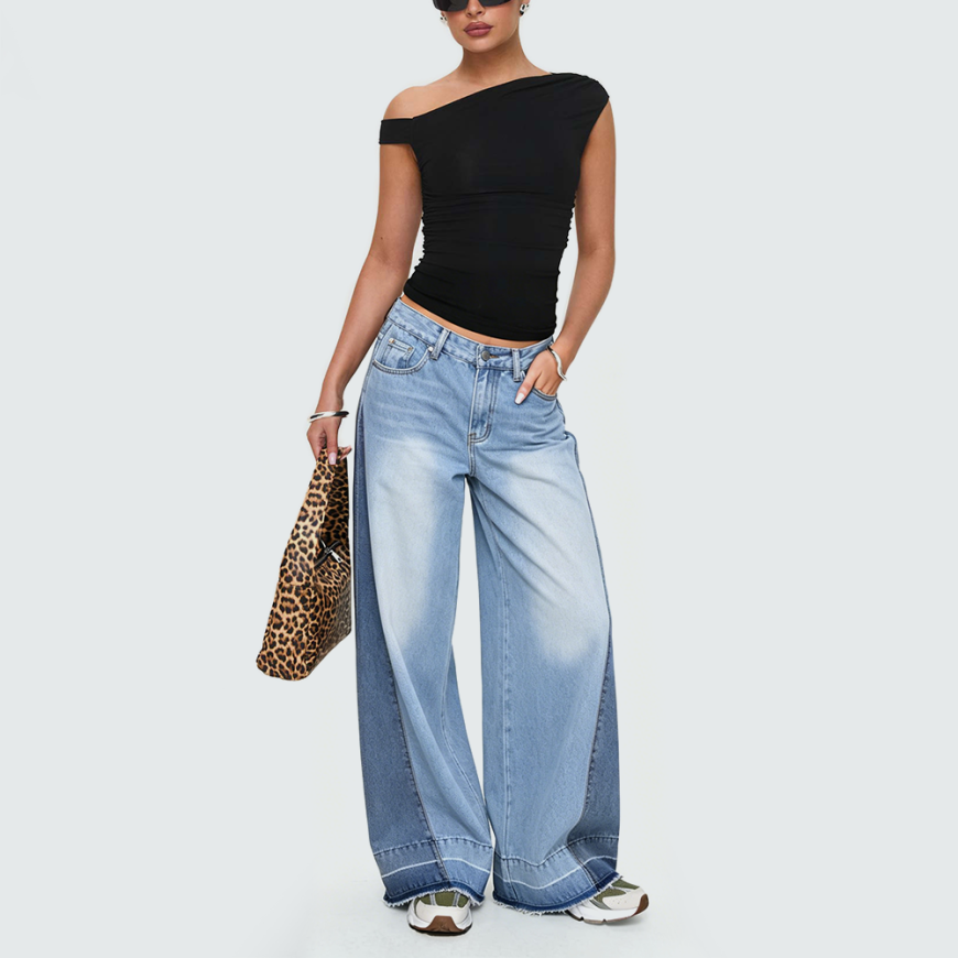 Women's Side Color-Block Wide-Leg Trousers