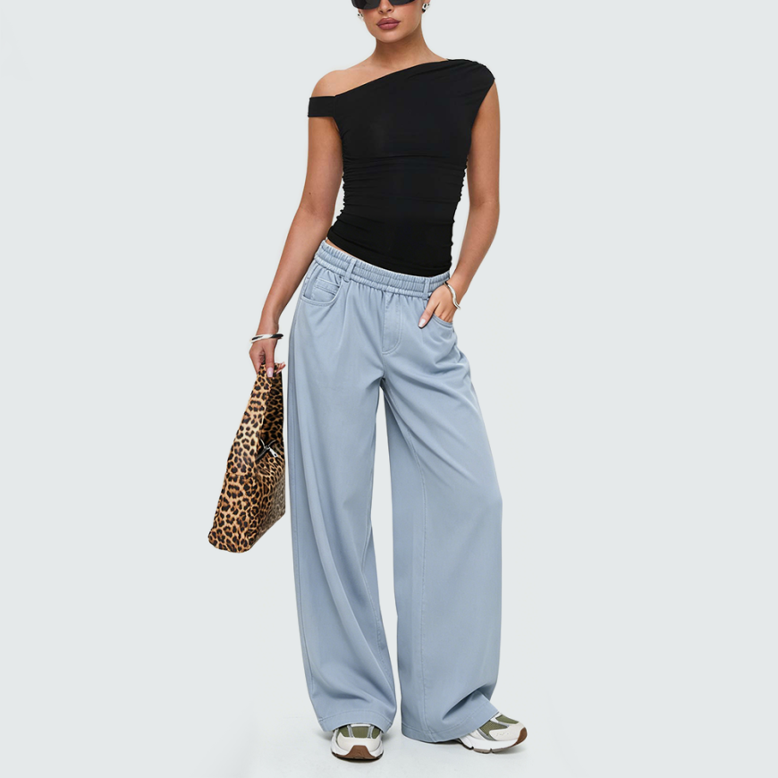 Stretch Denim Trousers with Elastic Waist