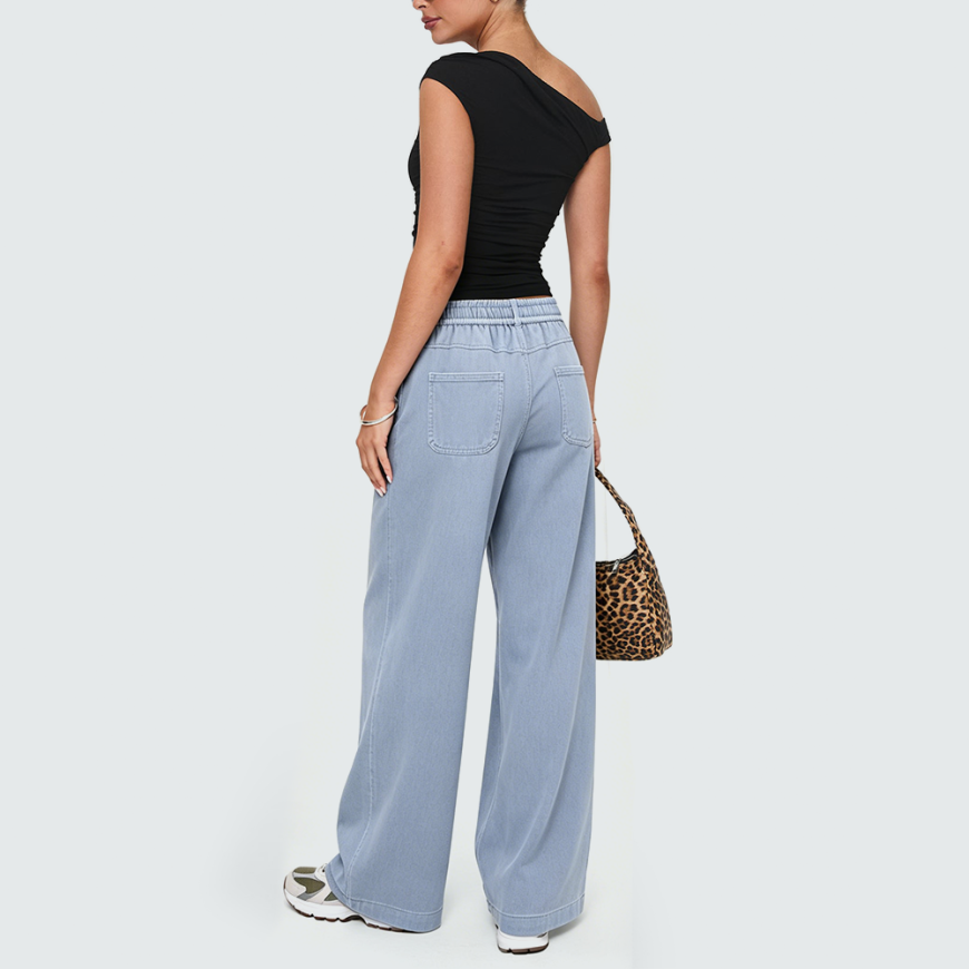 Stretch Denim Trousers with Elastic Waist