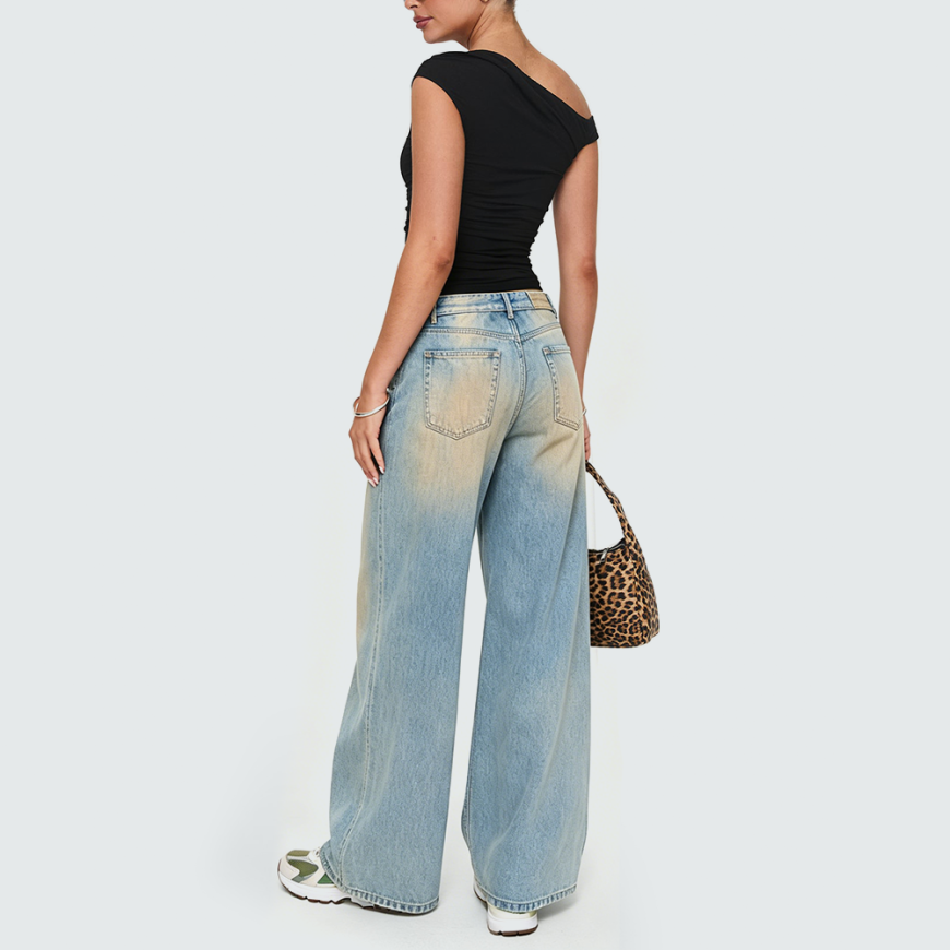 Mid-Rise Distressed Straight-Leg Jeans with Cuffed Hem