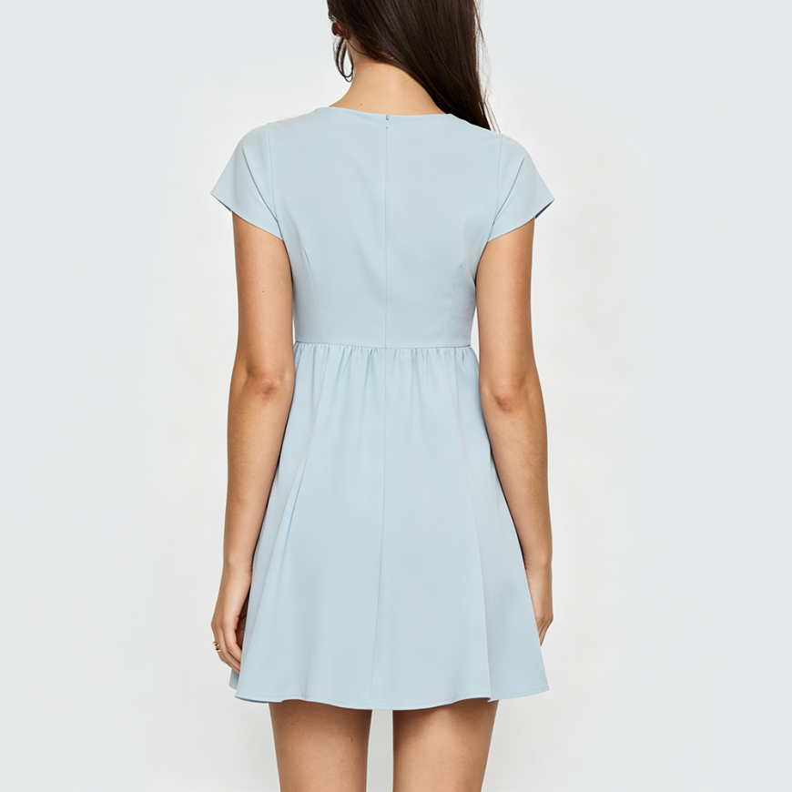 Loose-Fit Solid-Color Square-Neck Dress with Fitted Waist