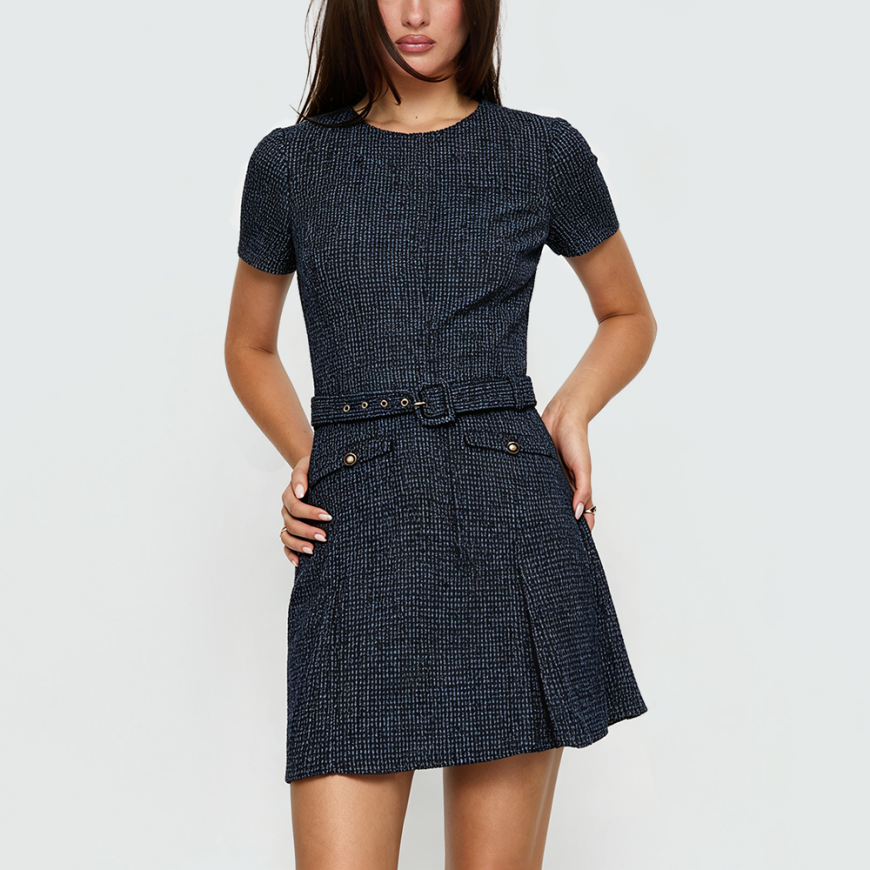 Solid-Color Sailor-Collar Short-Sleeve Mini Dress