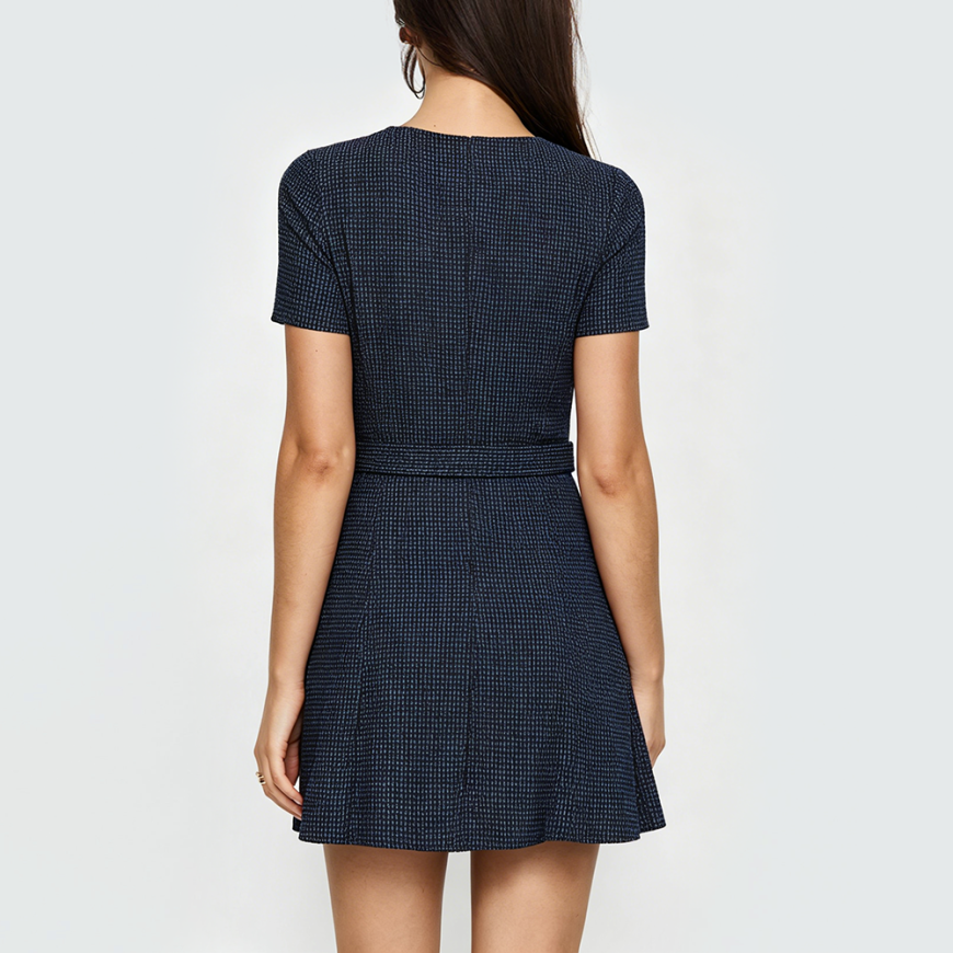 Solid-Color Sailor-Collar Short-Sleeve Mini Dress