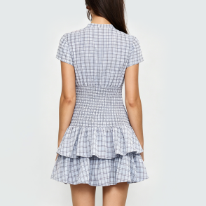Blue plaid waist-cinching dress