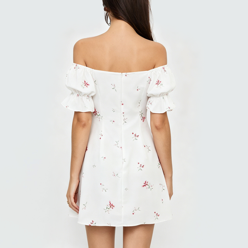 Floral-Print Dress with Puffy Sleeves