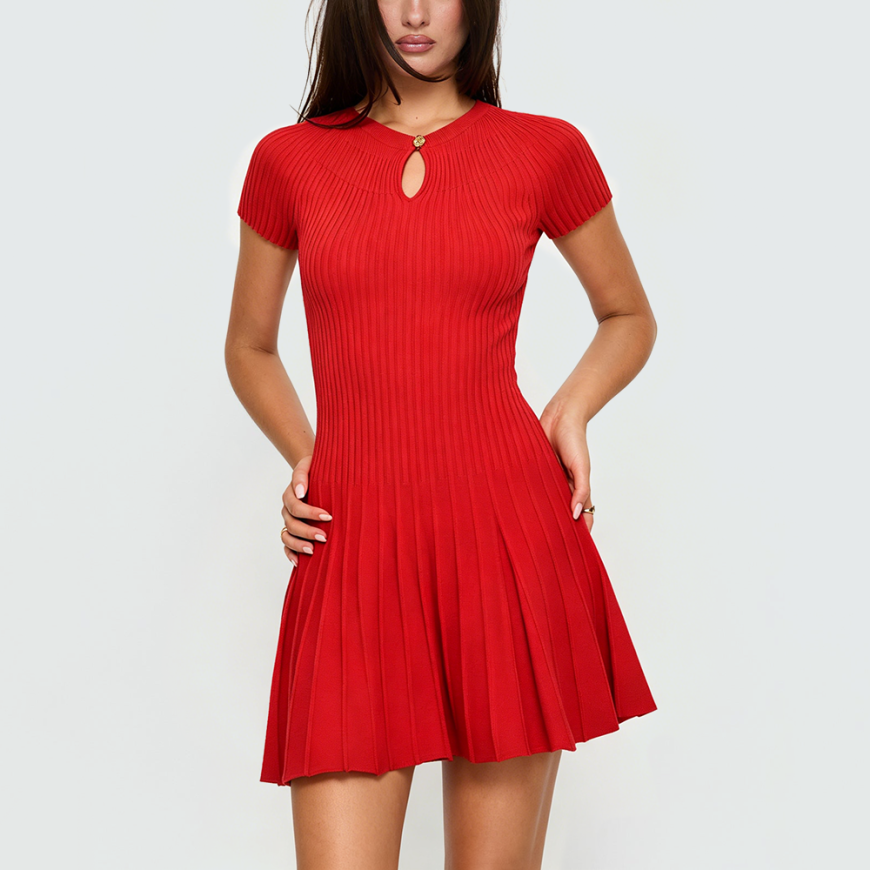 Red Casual Short-Sleeve Dress