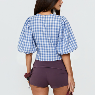 Sweet Plaid Balloon-Sleeve Shirt