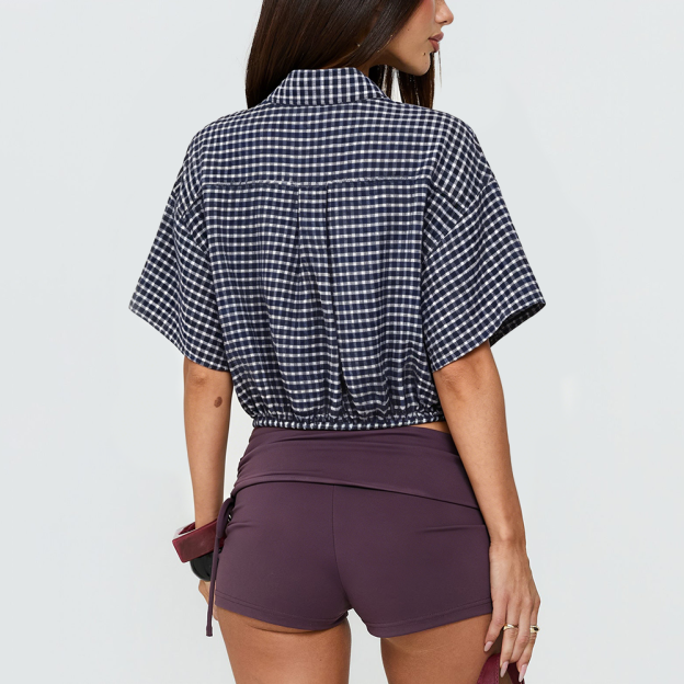 Short-Sleeve Plaid Polo Shirt