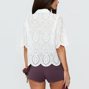 Sweet Openwork Embroidered Short-Sleeve Shirt