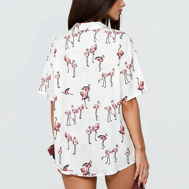 Women's Short-Sleeve Flamingo Print Polo Shirt