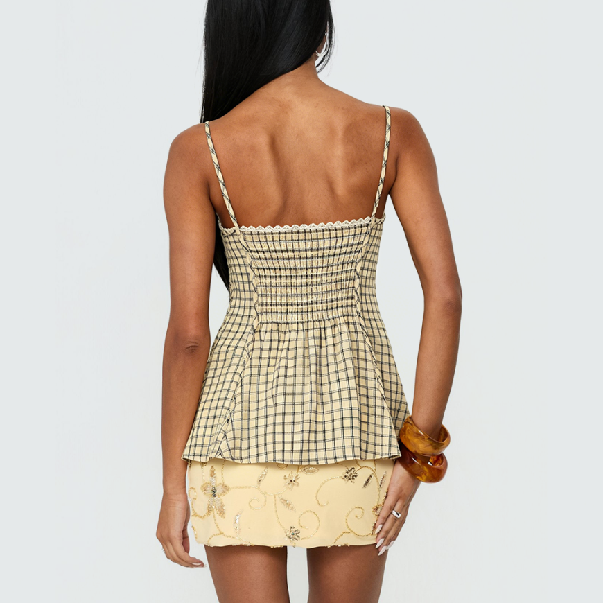 Sexy V-Neck Slim-Fit Plaid Spaghetti Strap Tank Top