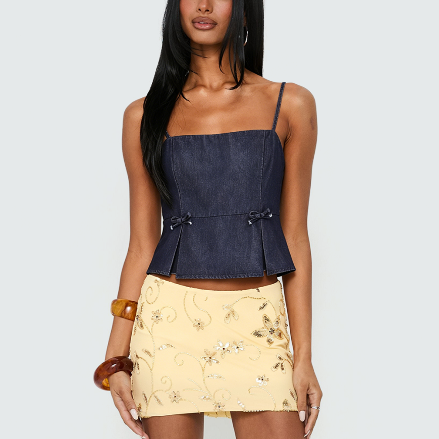 Sweet & Simple Denim Vest with Bow Accent