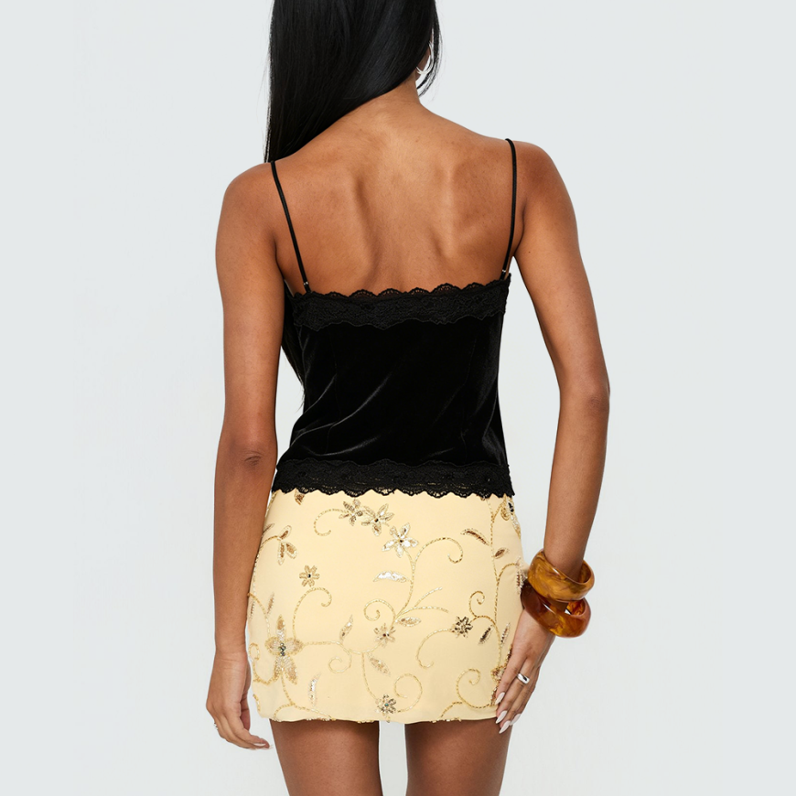 Elegant Velvet Vest with Lace Trim