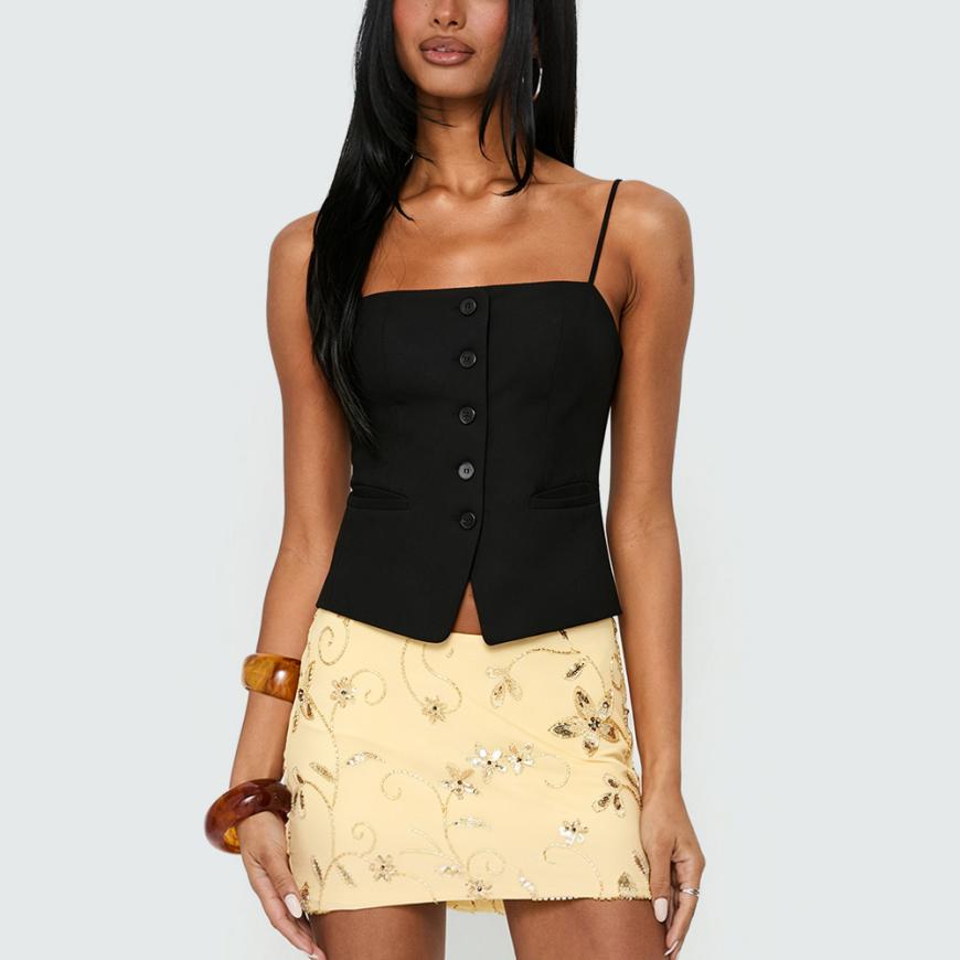 Retro Square-Neck Backless Slim-Fit Tank Top